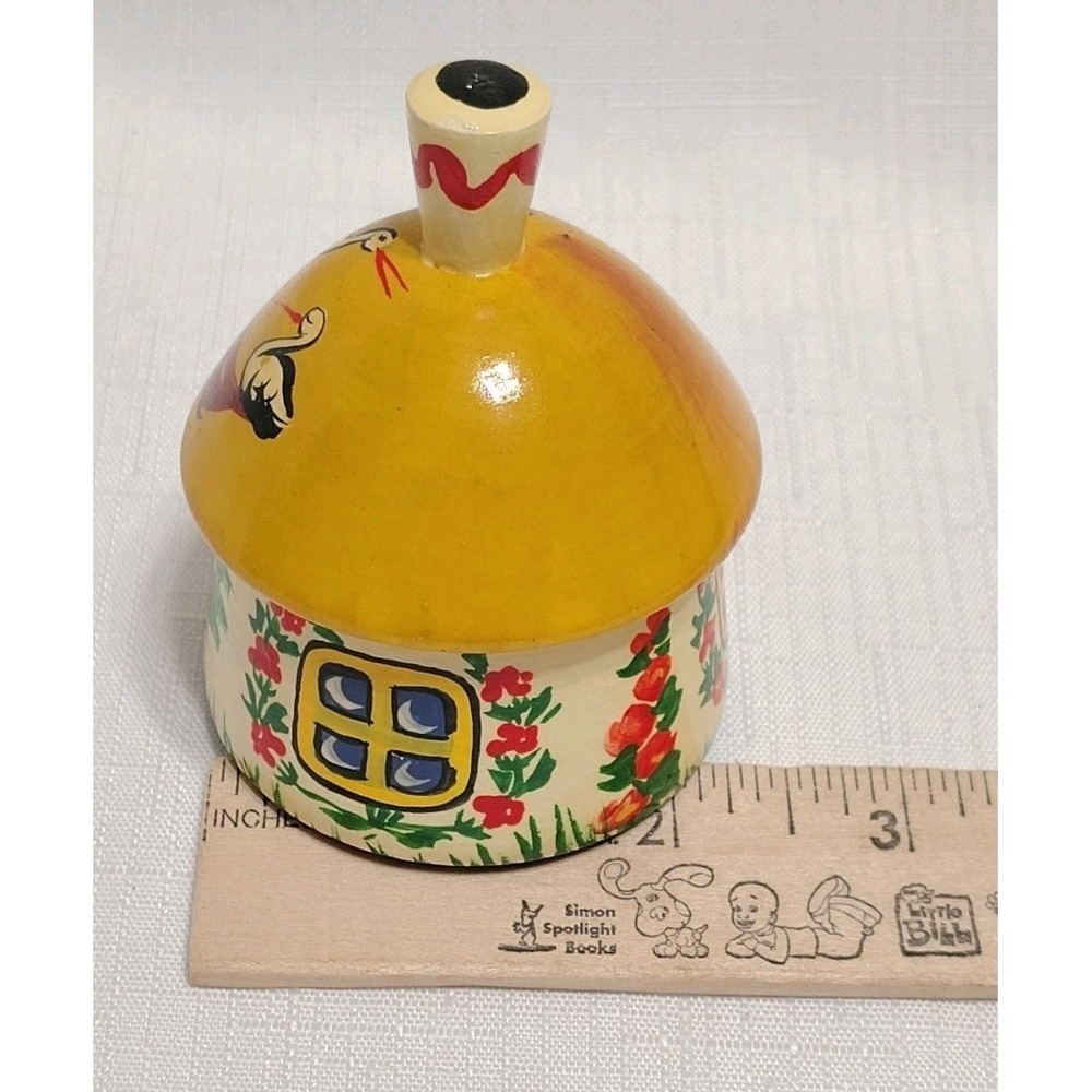 Vintage Ukrainian Mini Lidded Wooden Trinket Box Hand Painted Cottage Birds 3" - Picture 9 of 9
